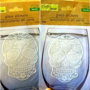 2 NEW SKULLS Day Of The Dead White DECALS 4” NIP Glass Stickers Wine Cocktail